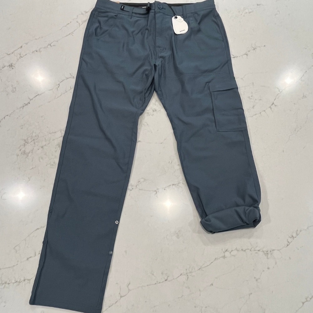 Prana NEW Stretch Zion Slim Pant II Mens 36 x32 Grey Blue Convertible Hike Cargo